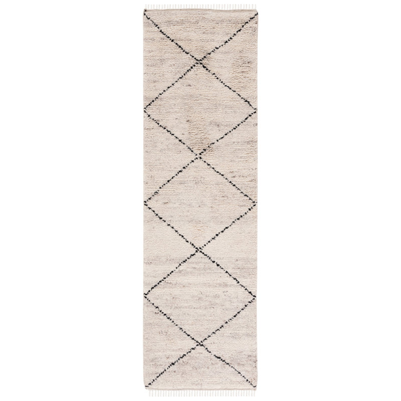 Tapis géométrique en laine noué à la main Meiners, Tapis de couloir 2 pi 3 po x 8 pi
