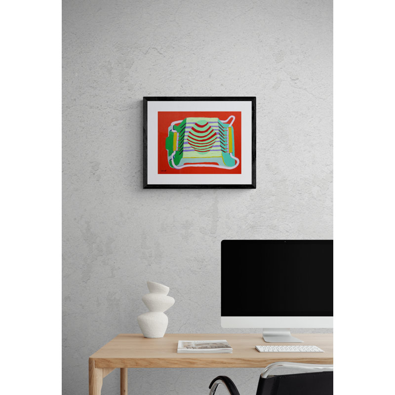 Egg Slicer on Red par Sue Graef - Peinture, Papier avec cadre noir, H 17,25 po x l 21,25 po