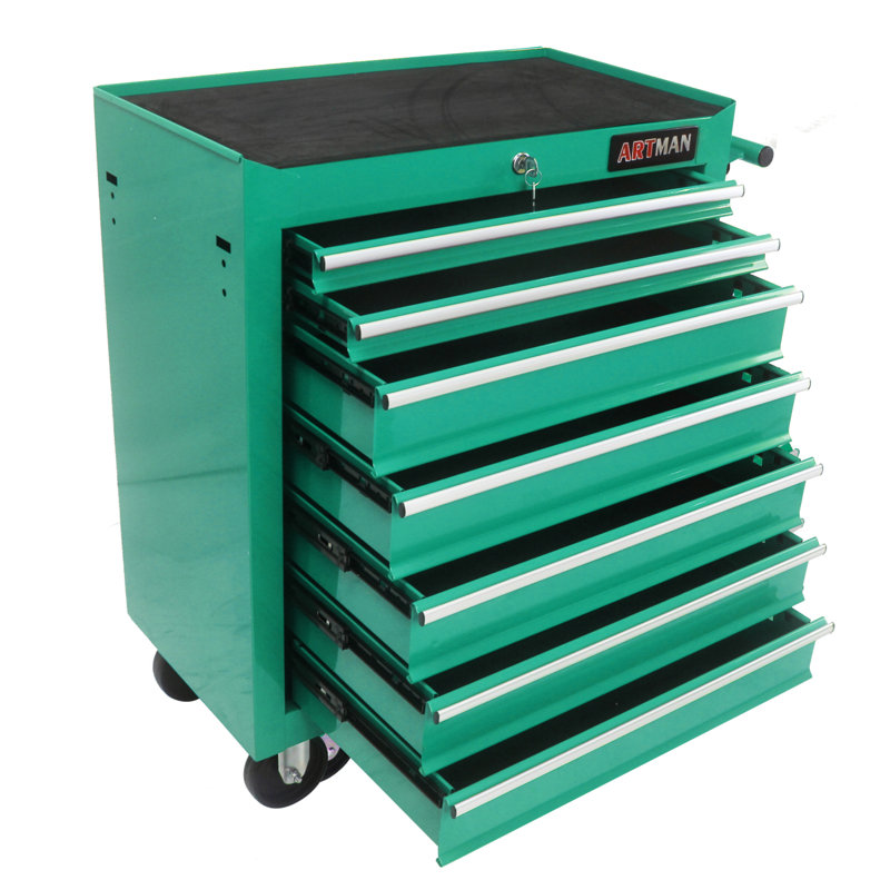 Chariot à outils multifonctionnel 7 tiroirs avec roulettes, Vert