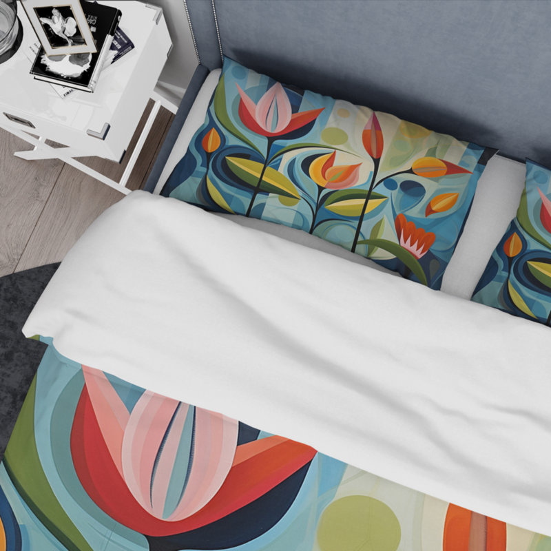 Ensemble de housse de couette vert Mid Century Mod Nature II - Mid-Century, Housse de couette pour très grand lit et 2 très
