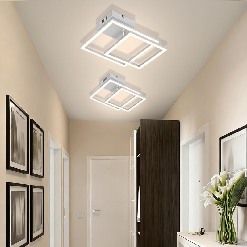 LED Semi Flush Mount, Silver, 6.7cm H x 34.5cm W x 34.5cm D, 4000 Kelvins