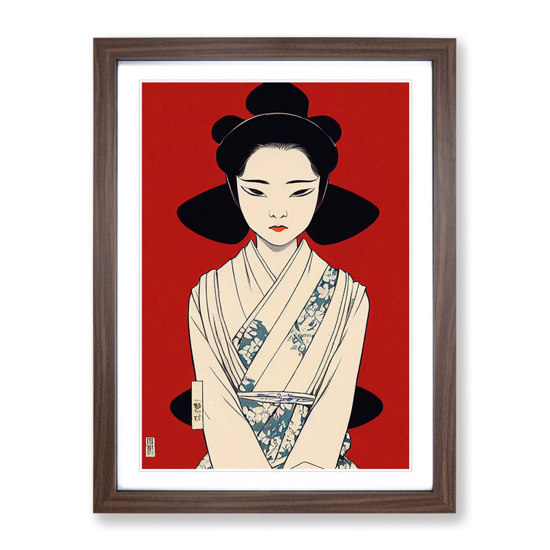 Gentle Geisha - Wrapped Canvas Print, 64cm H x 46cm W x 2cm D, Walnut Framed