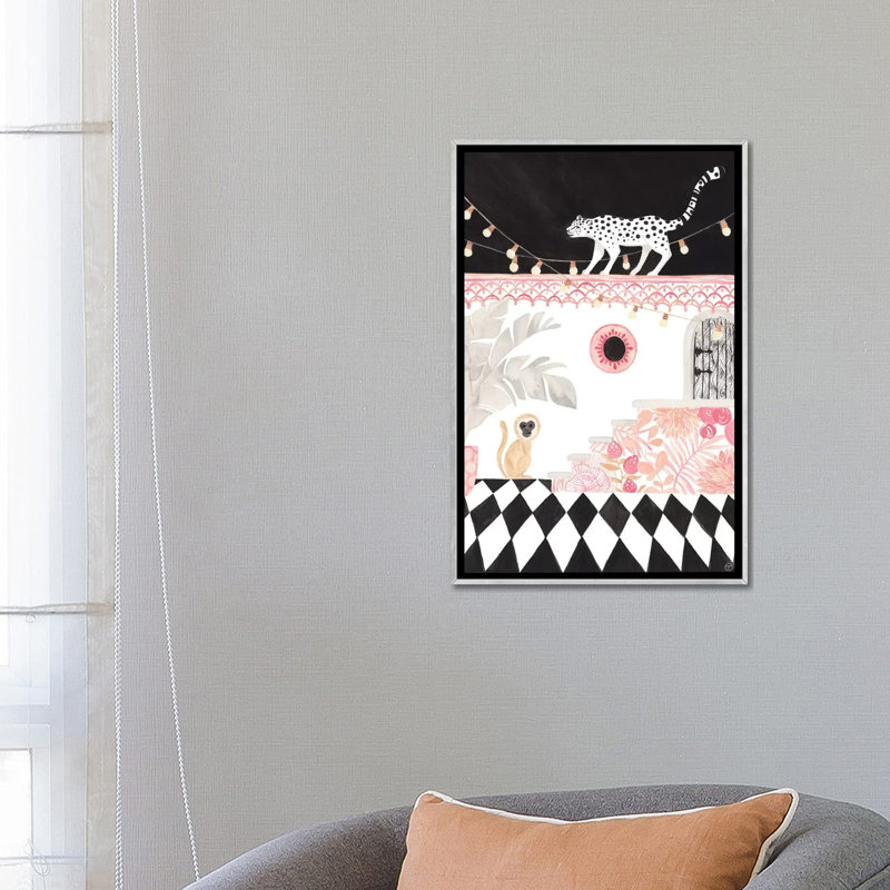 Art sur papier leopard et singe, Toile avec cadre argenté, H 26 po x l 18 po x P 1,5 po