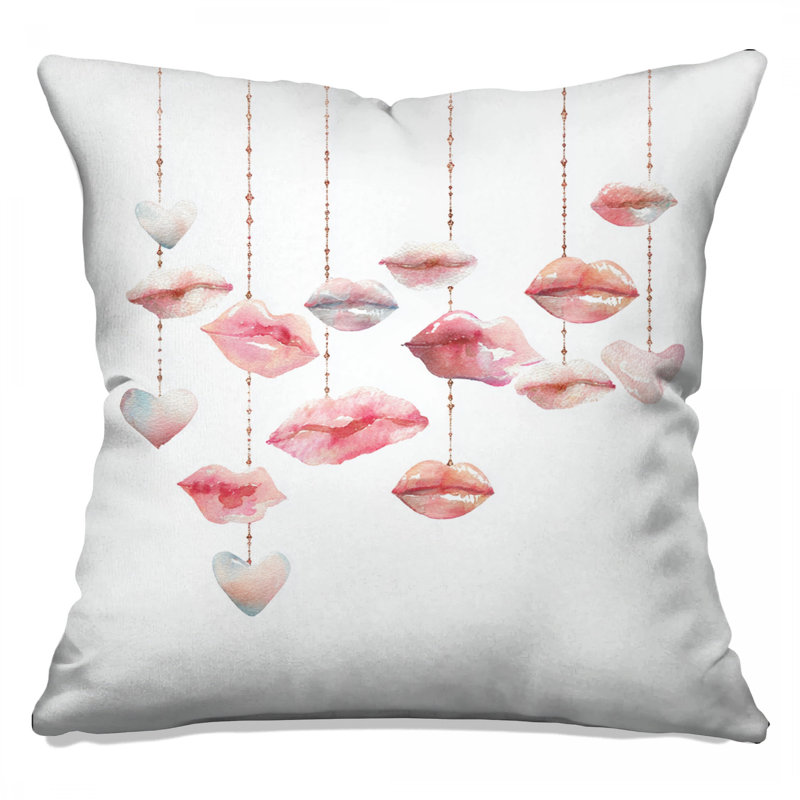 Coussins Watercolor Lips Hearts, 14 X 14 pouces