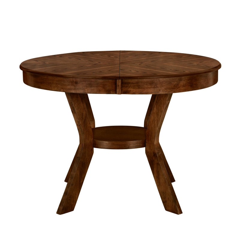 Round Extendable Solid Wood Dining Table, Brown