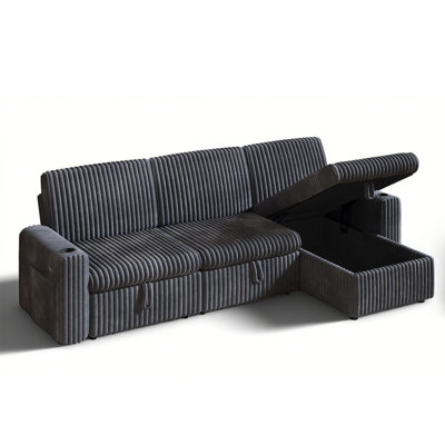 101” L Shaped Couch Sleeper Sofa Bed,Sectional Sofa With Cup Holders,Reversible Storage Chaise And Usb Ports, Tool Free Assembly