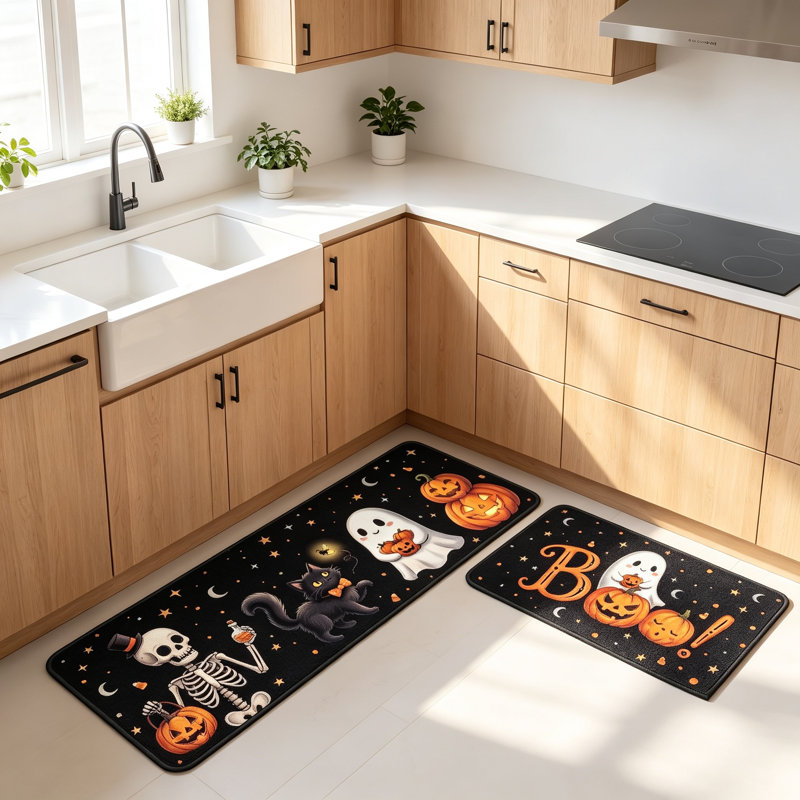 Tapis de cuisine anti-dérapant Halloween, Noir
