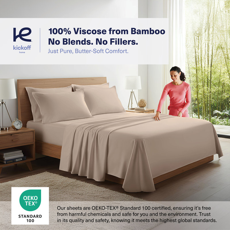 100% Organic Viscose From Bamboo Sheets Set, 300 Thread Count, 4-pc Set, Luxury Cooling Sheets, Deep Pockets - Gift-Ready Packaging, California King Size (Iced Latte)