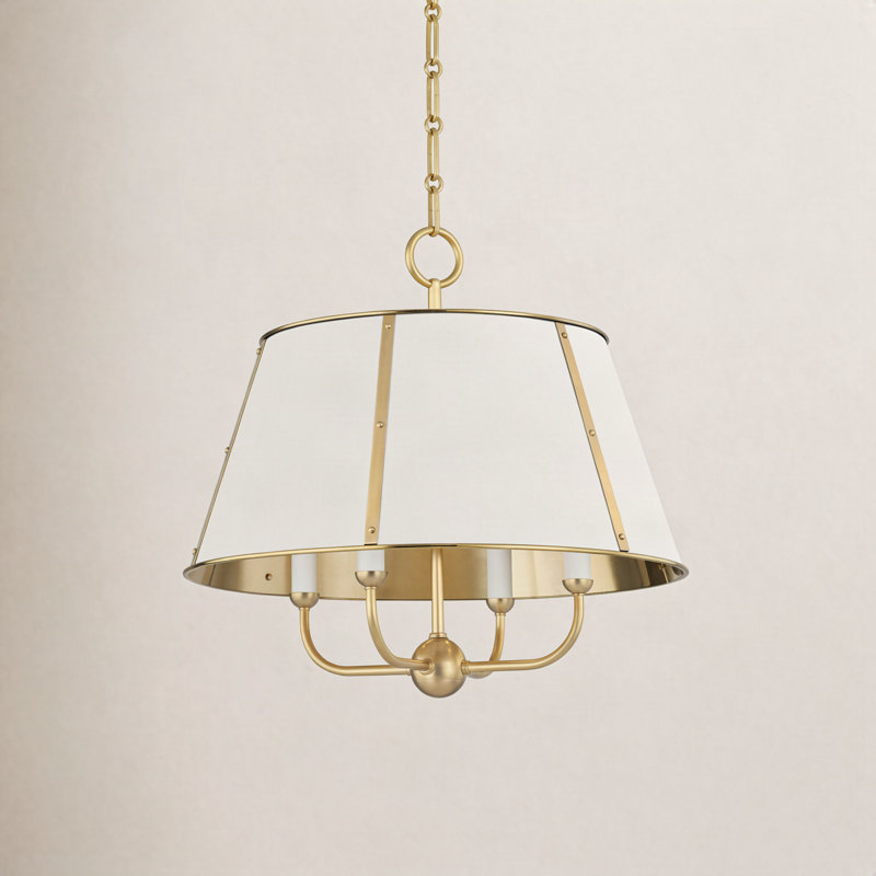 Cambridge Stainless Steel 4-Light Chandelier, Aged Brass/Off White