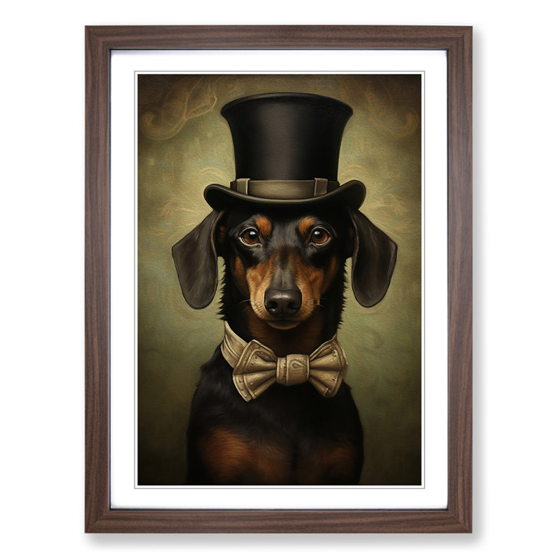 Dachshund Realism - Single Picture Frame Print on Wood, Walnut, 34cm H x 25cm W x 2cm D