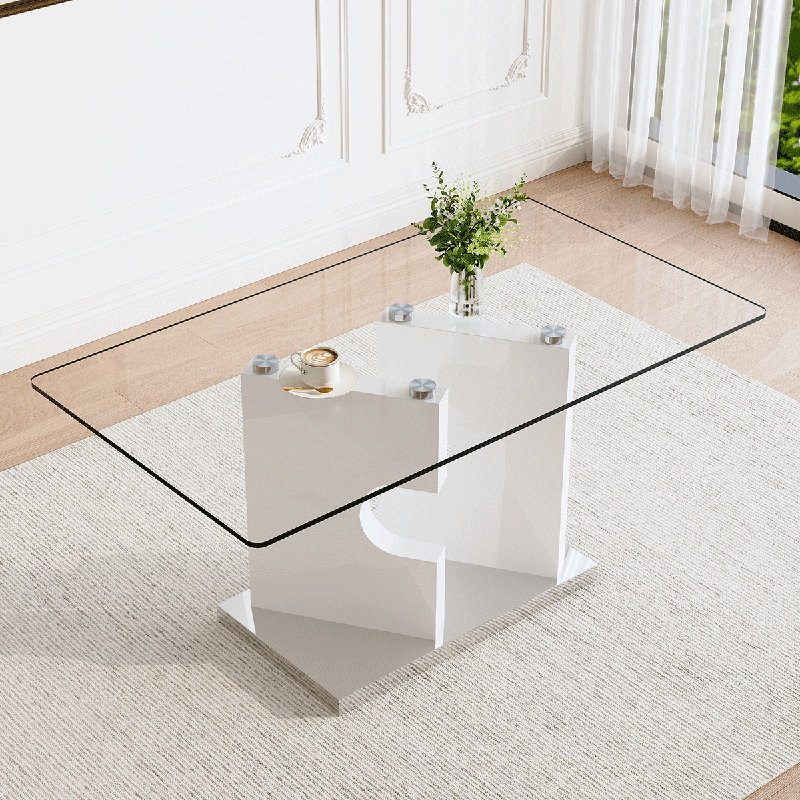63" Dining Table,Kitchen Table With Metal Base, White