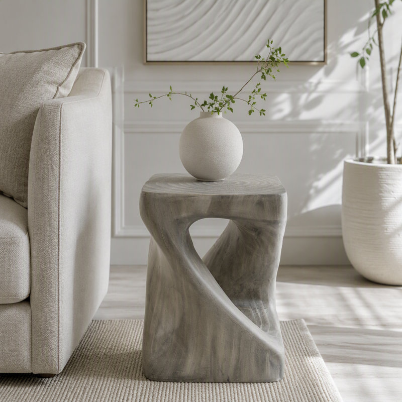 Table d'appoint à la texture imitation bois, Gris