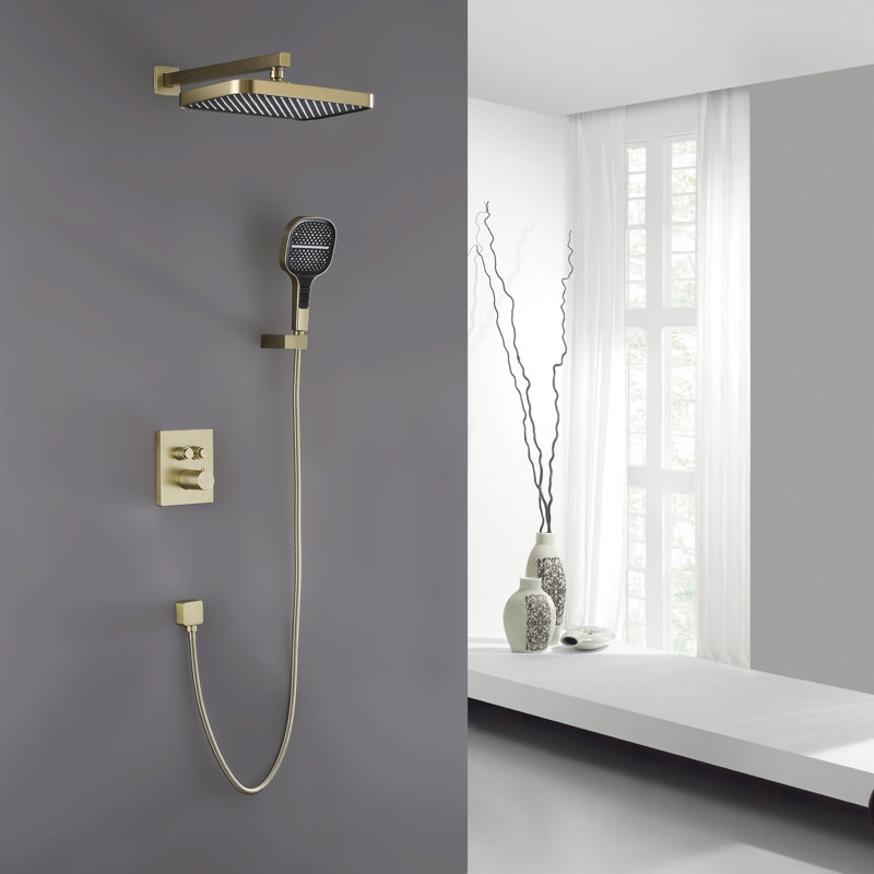Système de douche complet avec valve brute, Or brossé
