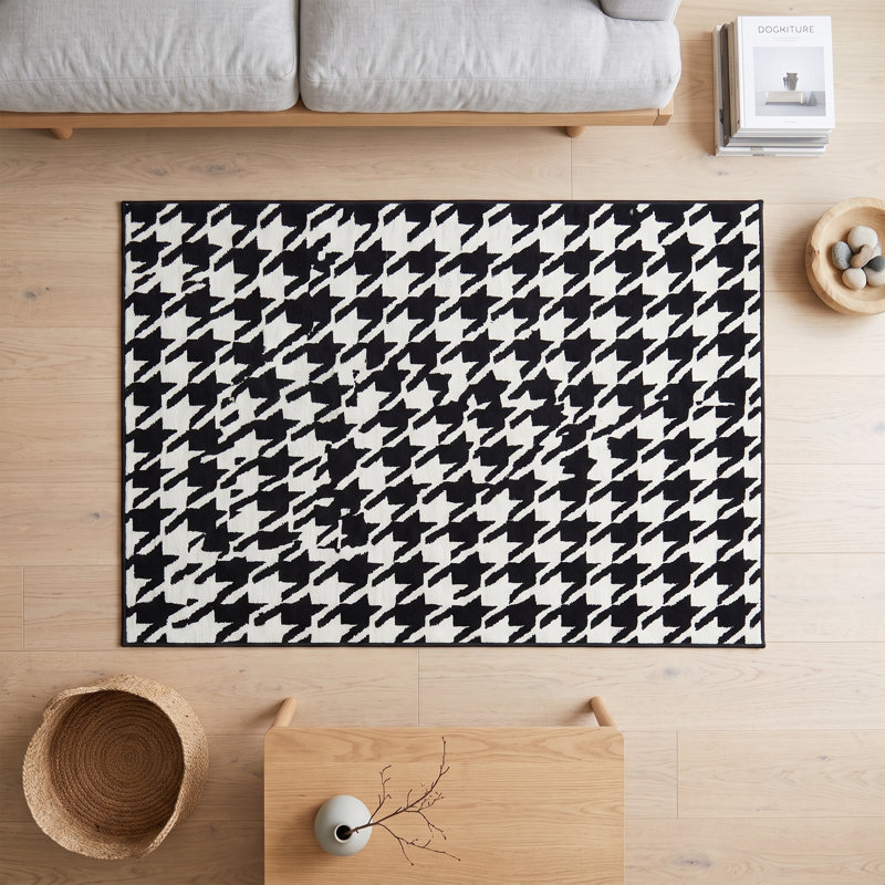Classic Houndstooth Black and White Area Rug