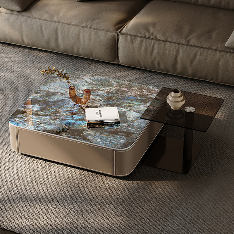 Table basse carrée moderne et luxueuse, H 12,6 po x L 35,4 po x P 35,4 po
