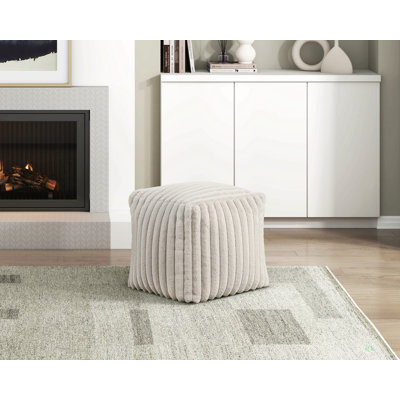 Square Pouf Plush Off-White Corduroy Fabric Upholstery Modern Ottoman, Footstool, Non-Slip Floor Pouf, Bean Bag Chair, 1Pc Sitting Pouf
