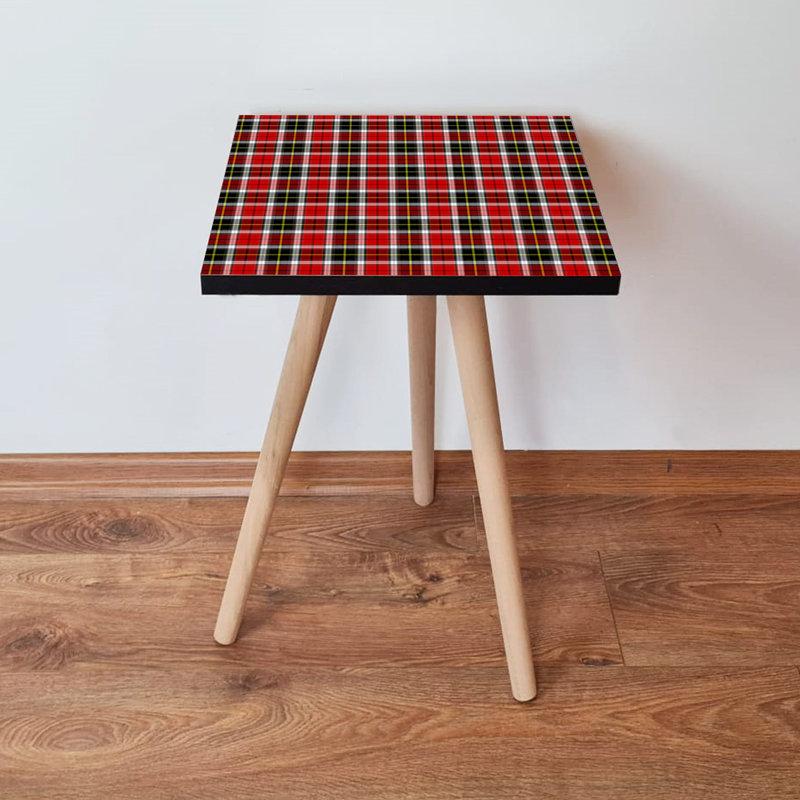 Modern Chequered Side Table, Red, Black & Yellow, 13.8 x 16.5 x 13.8 inches | 100% MDF with 0.7-inch Thickness & Beech Wood Legs | Stylish & Functional Accent for Living Room & Bedroom Decor