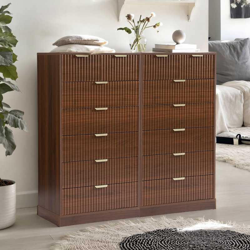 7-drawer Dresser With Large Storage, Tall Dresser For Bedroom – Modern Mdf Vanity With Smooth Glide Drawers And Anti-tip Design(2pcs)