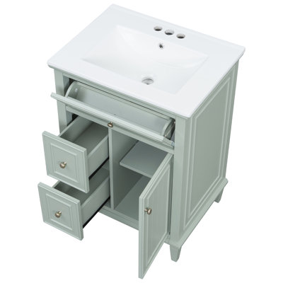Meuble-lavabo en bois vert avec lavabo, rangement spacieux moderne