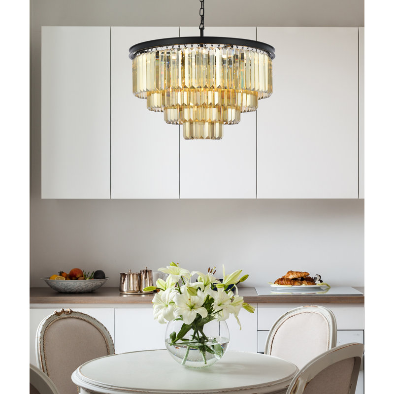 Yazmin 17 - Light Dimmable Tiered Chandelier, Matte Black, Smoky