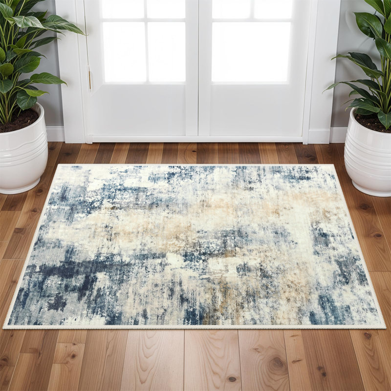 Tapis lavable intérieur moderne à motif abstrait antidérapant Straub, Rectangulaire 2 pi x 3 pi