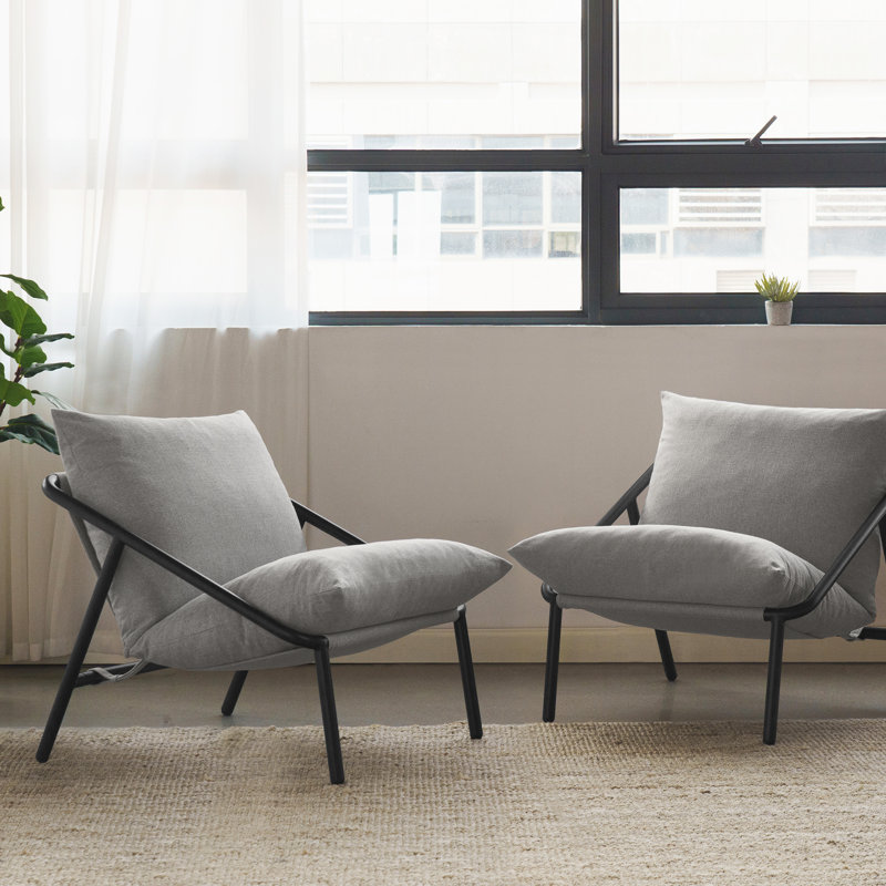 Lizetta Modern Sling Accent Chair with Plush Foam Cushioning and Steel Frame, Grey