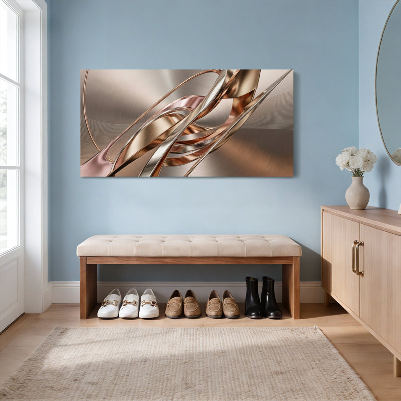Ensemble de 1 tableau abstrait à motif de vagues métalliques cuivrées, H 16 po x l 32 po