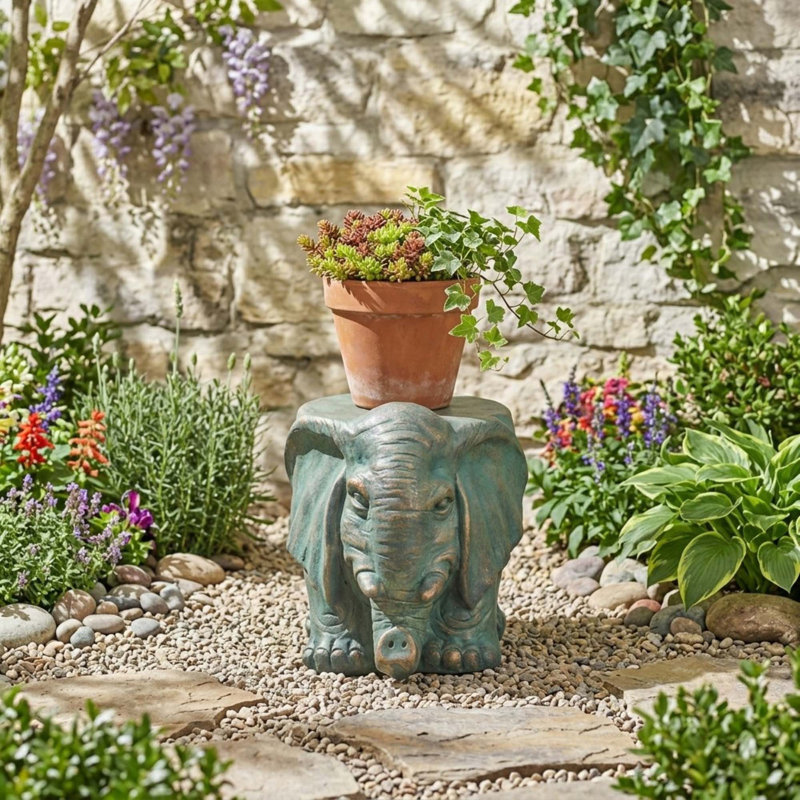 Tabouret de jardin en cuivre patine éléphant