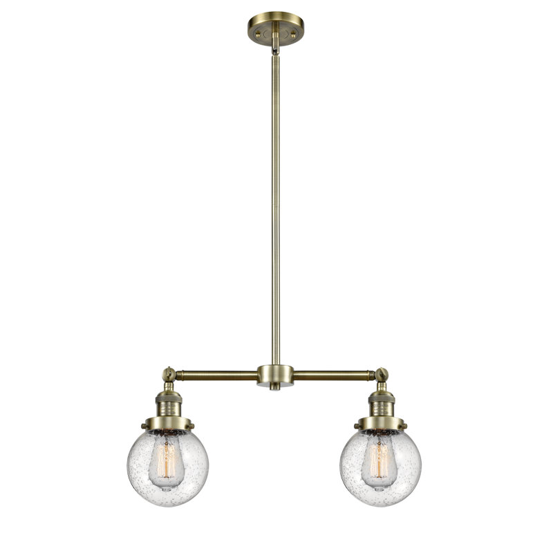 Clementina 2 - Light Kitchen Island Pendant, 6 Watt Vinage LED Bulb, Gloss White, Antique Brass