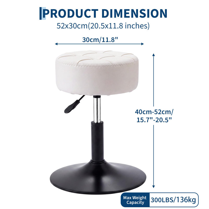Metal Accent Stool, White, PU leather