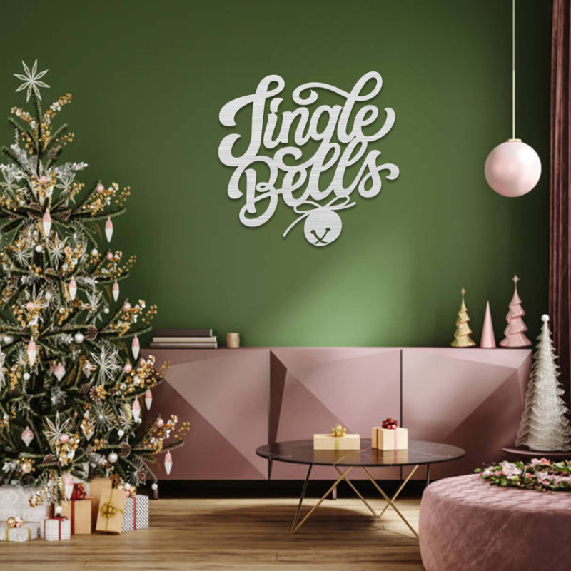 Art mural en métal Jingle Bells, H 32 po x l 32 po x P 0,12 po, Argent