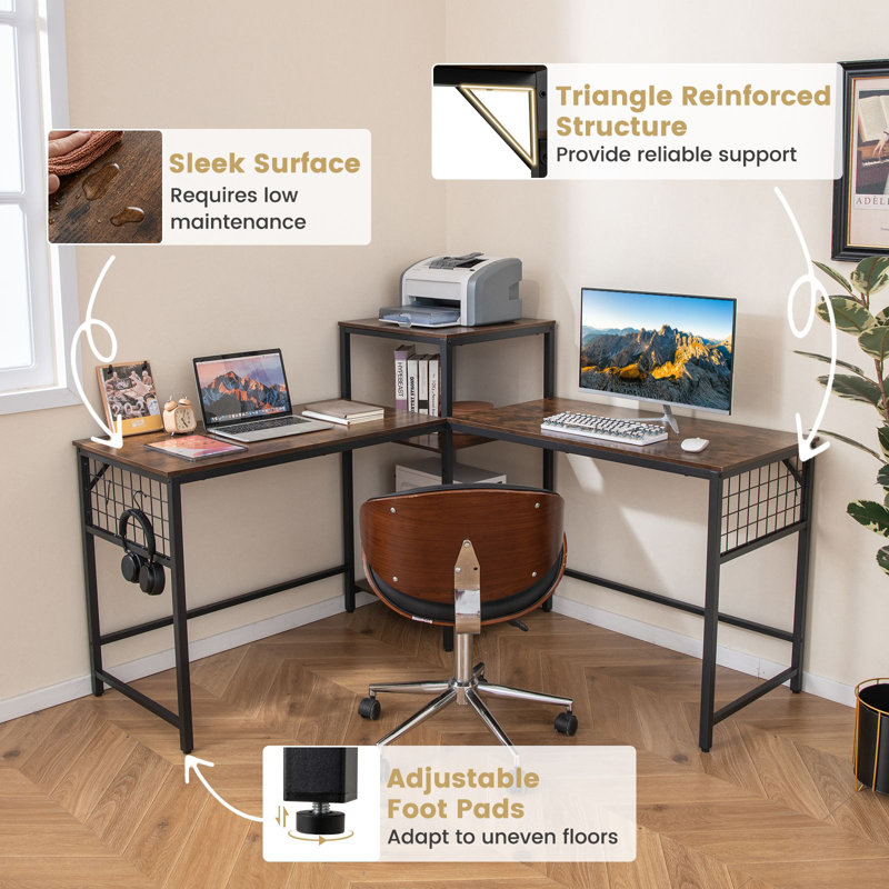 L-Shaped Metal Base Computer Desk