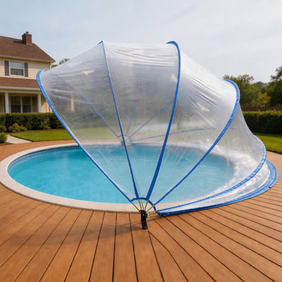 Couverture de piscine rétractable au sol de 18 pi, dôme en PVC, accessoires de piscine extérieure, convient aux piscines rondes de 17,7 pi et moins