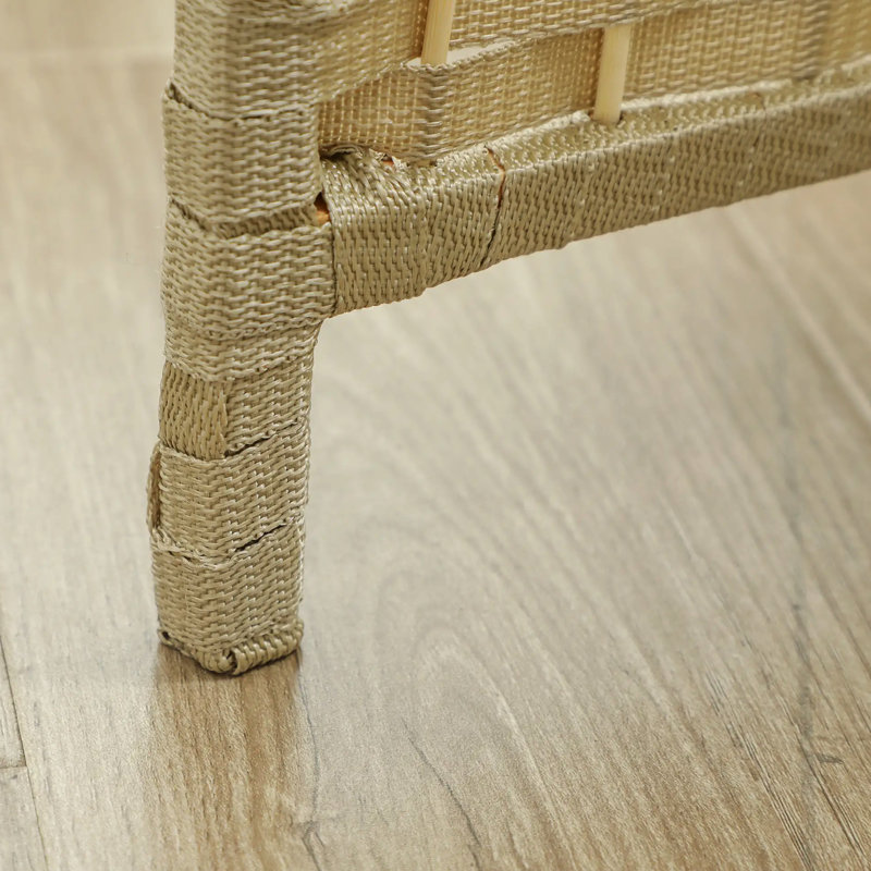 Paravent pliable à 4 panneaux d'intimité tissé à la main, polypropylène et bois de pin, beige, pour séparer la pièce et créer des espaces