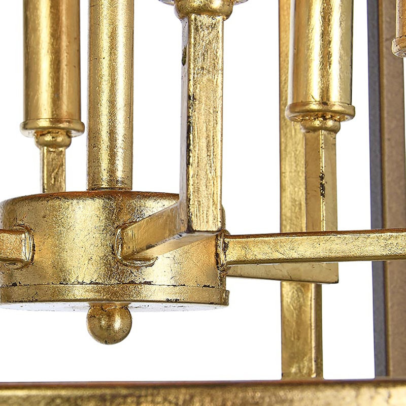 Manhattan 6 - Light Lantern Geometric Chandelier, Bronzed Brass/Gold Leaf