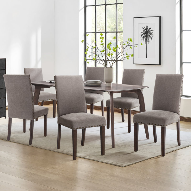 Bontrager Nailed Trim Linen Parsons Dining Chairs With Solid Wood Legs, Taupe