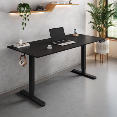 55” W Electric Standing Desk, Height Adjustable Sit-to-Stand Desk with 3 Memory Presets and Dual Accessory Hooks, Black