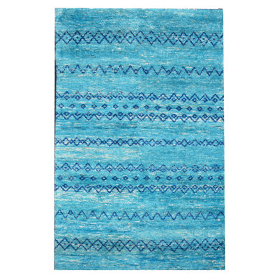 Tapis turquoise noué à la main 5 x 8