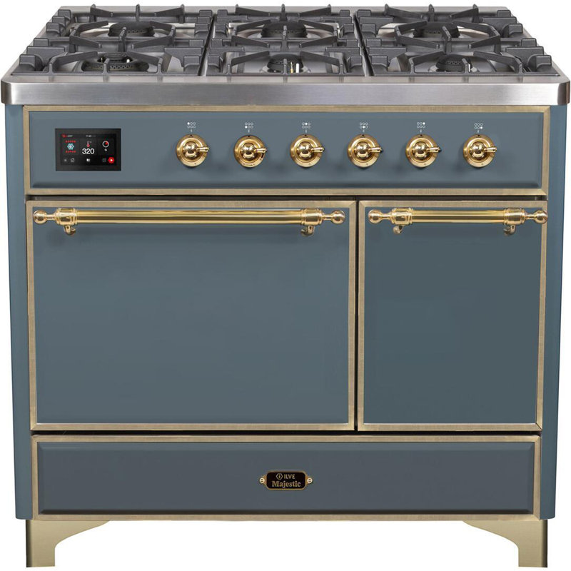 ILVE Majestic II 40 in Dual Fuel Range, Natural Gas, Blue Gray/Brass