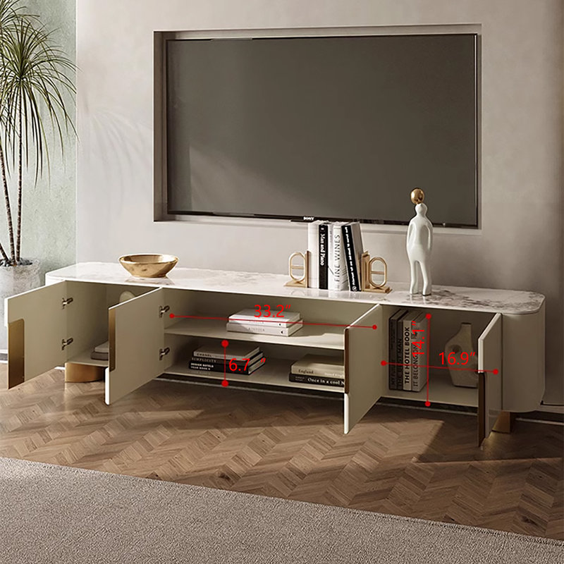 78.7'' Media Console with 3 Drawers, white Colour, Sintered Stone Table-top