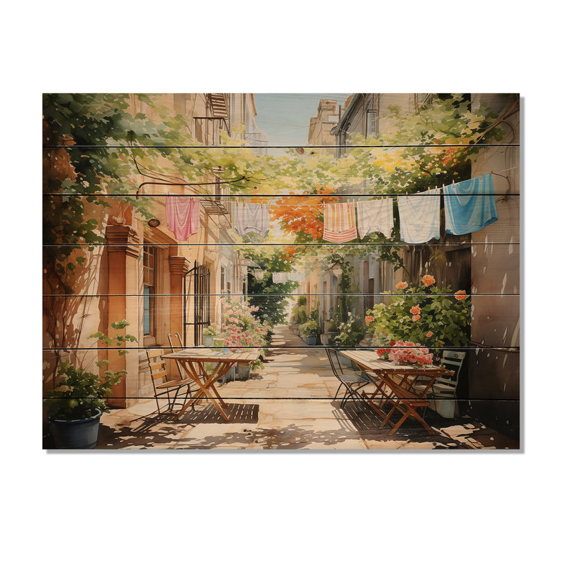 Blanchisserie en Italie III - impression sur bois sans cadre, H 30 po x l 40 po x P 0,78 po