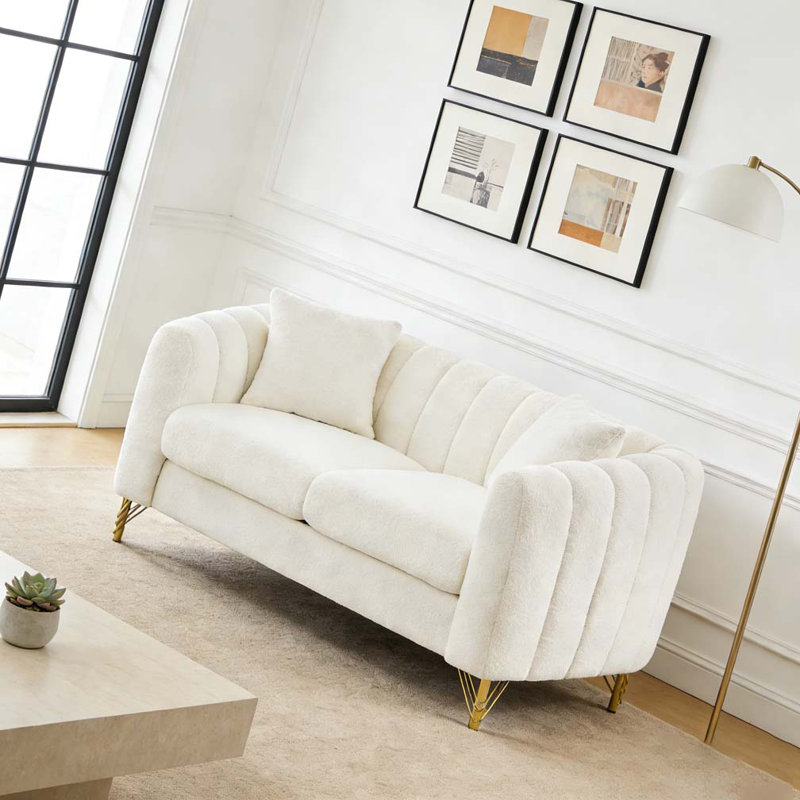 Canapé 63 po en chenille, H 30 po x l 63 po x P 33,5 po, 2, Blanc