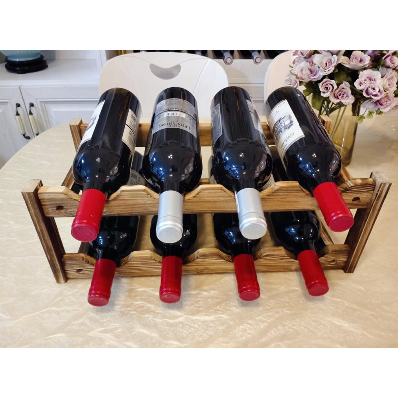 Support à vin en bois pour 8 bouteilles, support à vin pour comptoir à 2 niveaux, support à vin autoportant en bois de pin carbonisé pour comptoir de cuisine, bar, armoire, salle à manger