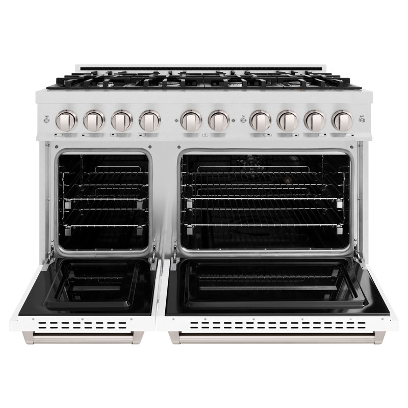 ZLINE 48" Classic Dual Fuel DuraSnow Range w/ 8 Burner Cooktop & Black Matte Doors, White