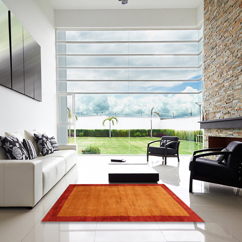 Tapis contemporain jaune / rouge, Carré 5 pi