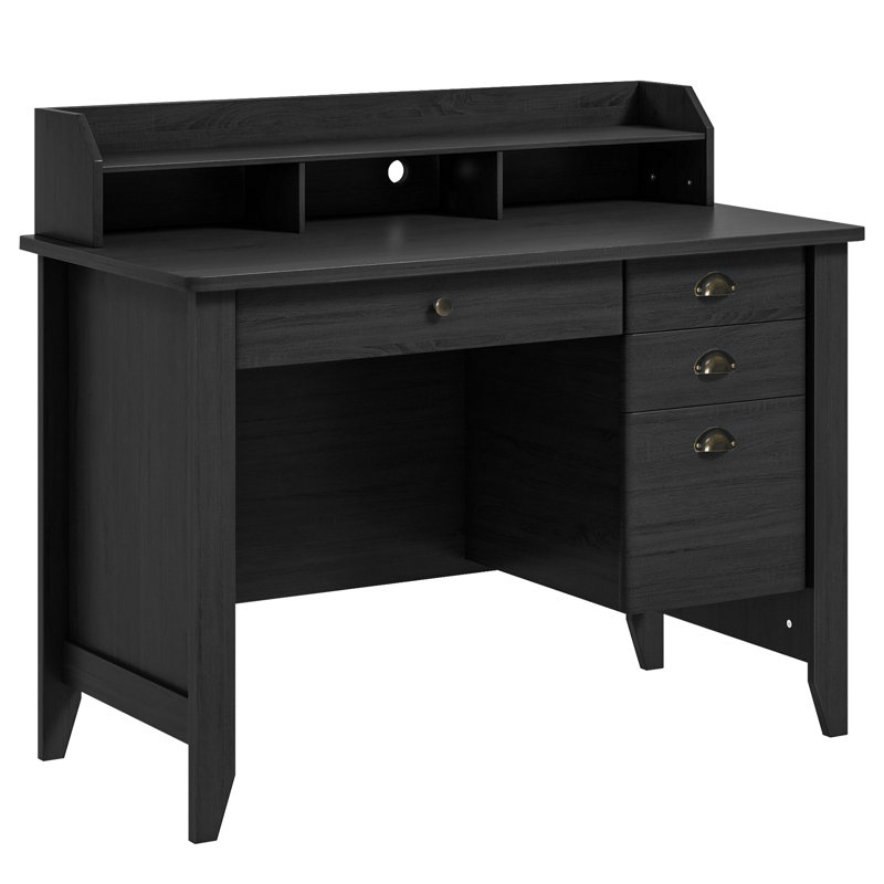 Vintage Computer Desk With 4 Drawers And Shelves, Black