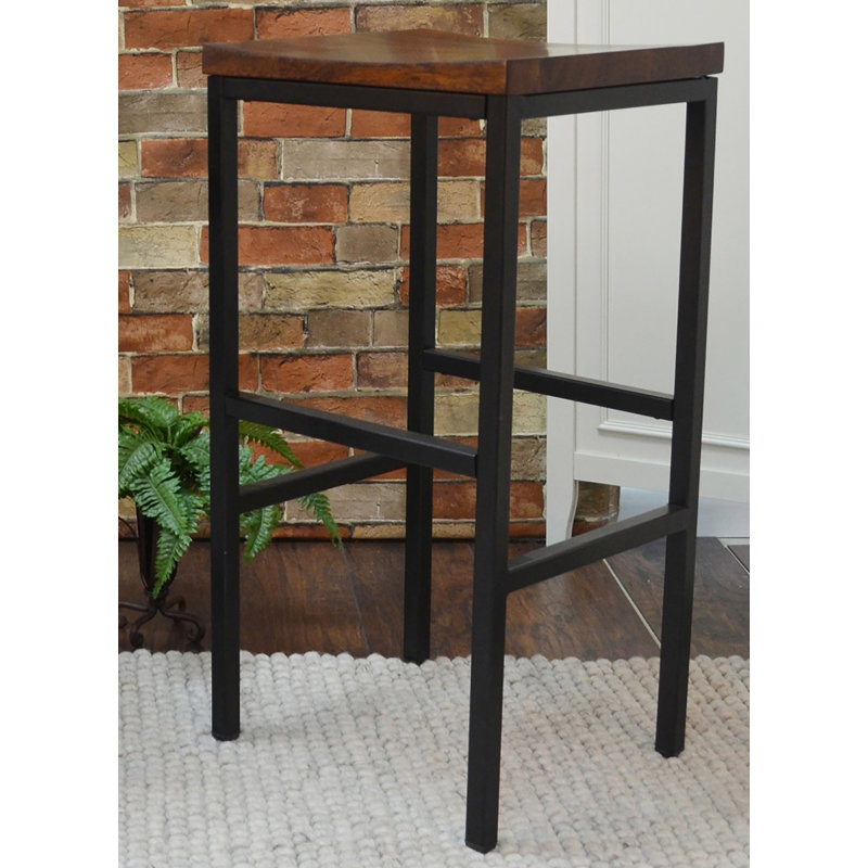 Modern Black 30 Inch Barstool with Durable Powder-Coated Iron Frame, Bar Stool (30" Seat Height)