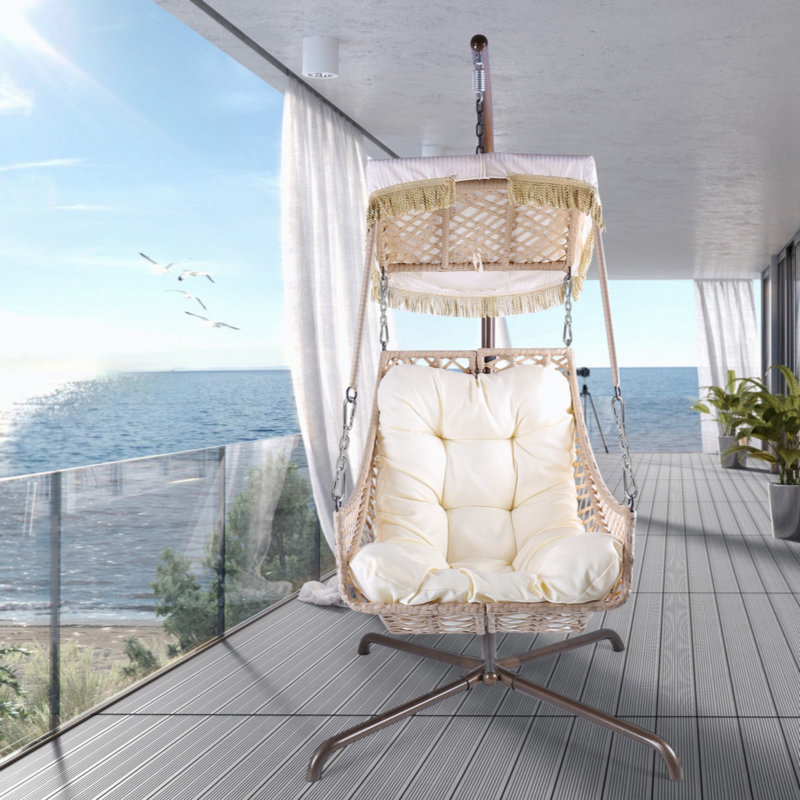Balancelle avec support Menandros, Blanc / beige / café