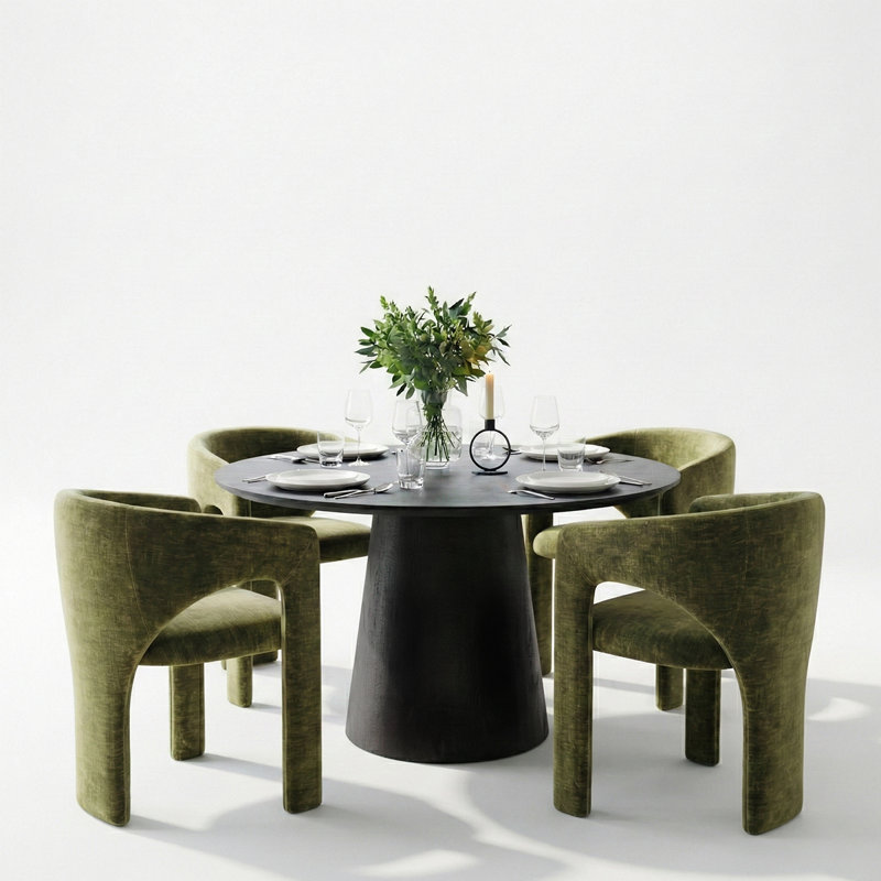 47"–83" Extendable Oval Dining Table Set with Upholstered Chairs, 5 Pieces: Table, 4 Chairs, Olive Green