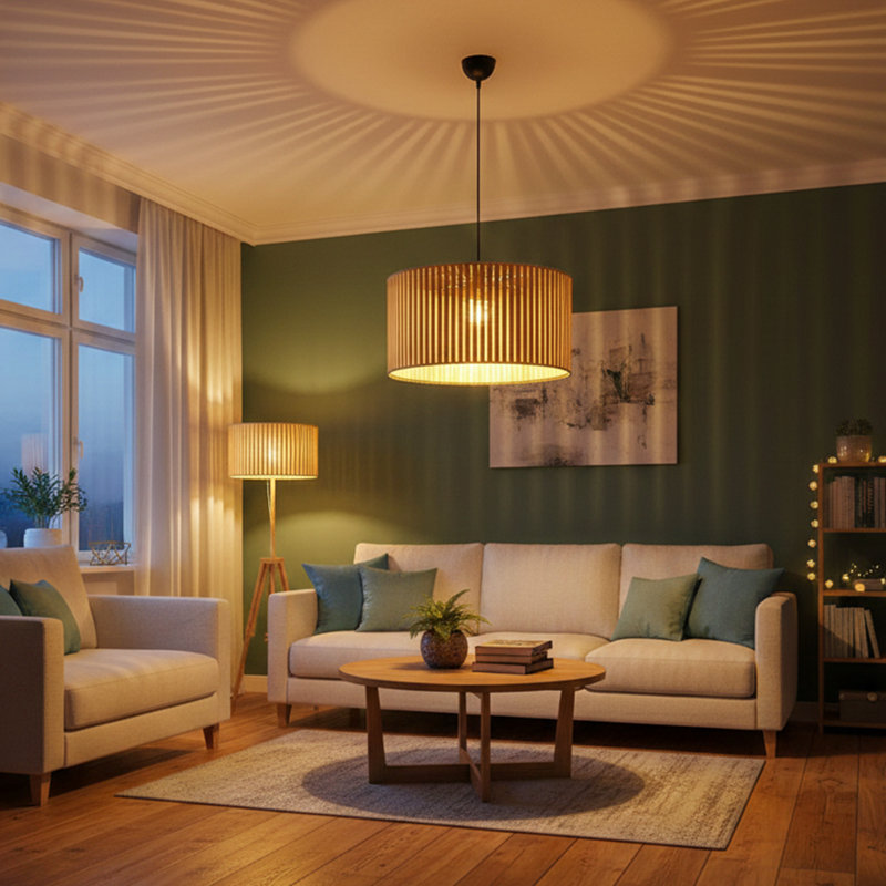 Lustre en bambou 1 lumière Oasis, Vert clair